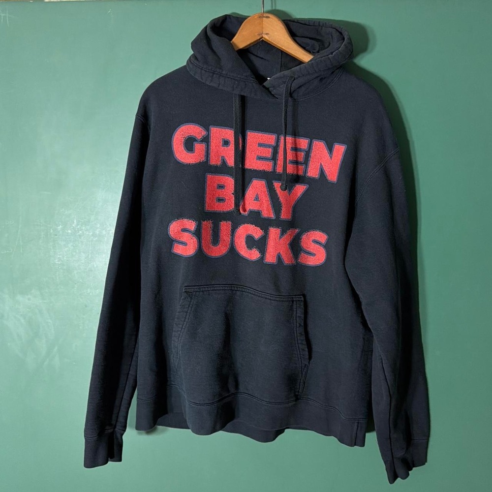 Port & Company Green Bay Sucks Hoodie Mens Large Navy Blue Vintage Pullover